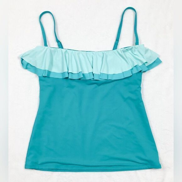 Bleu Rod Beattie NWT Double Ruffle Tankini Swimsuit Top in Summer Teal Size 6 - Picture 7 of 8